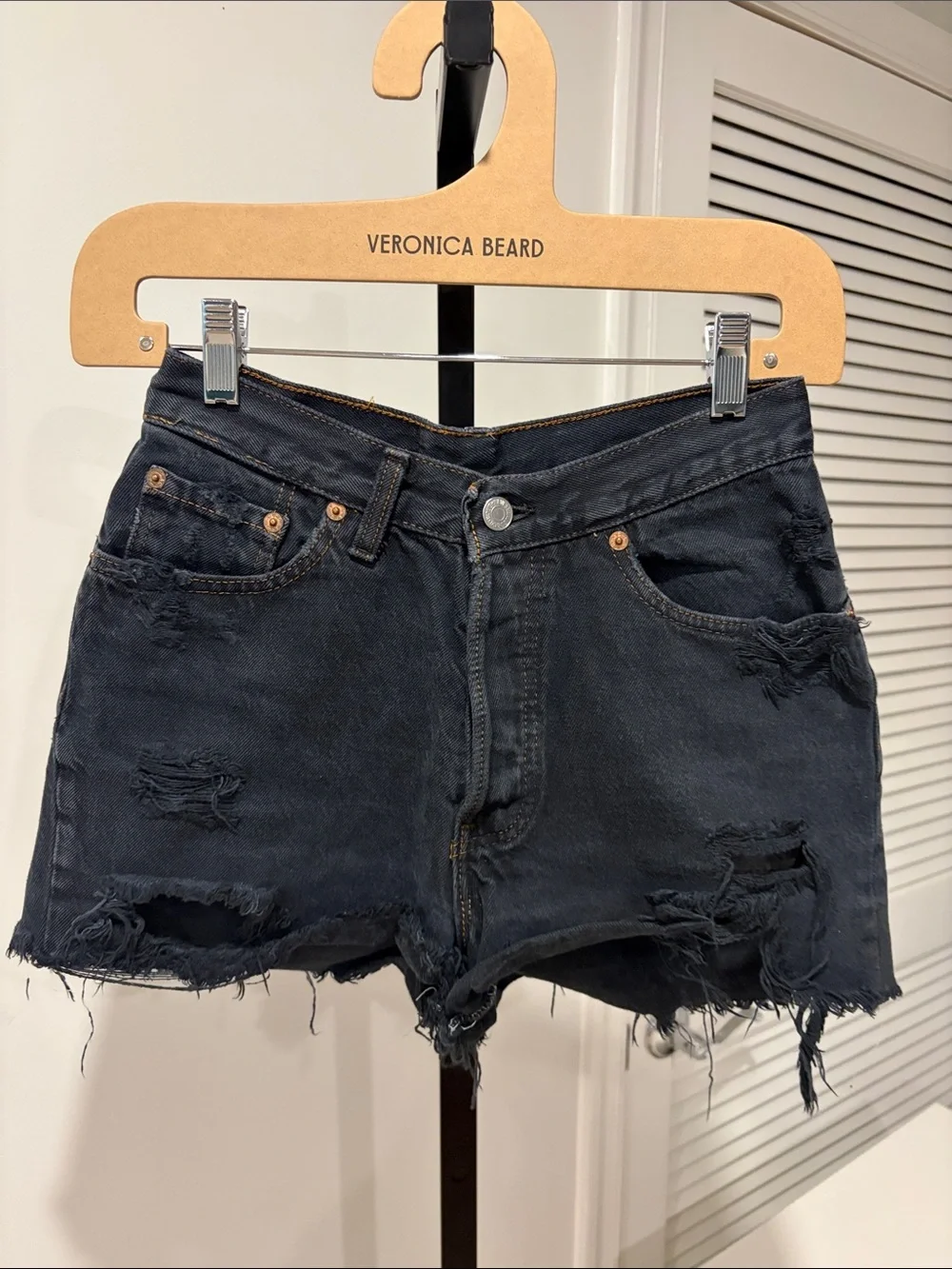 Vintage Levi’s Distressed Black Denim Shorts – Rare LA Vintage Find